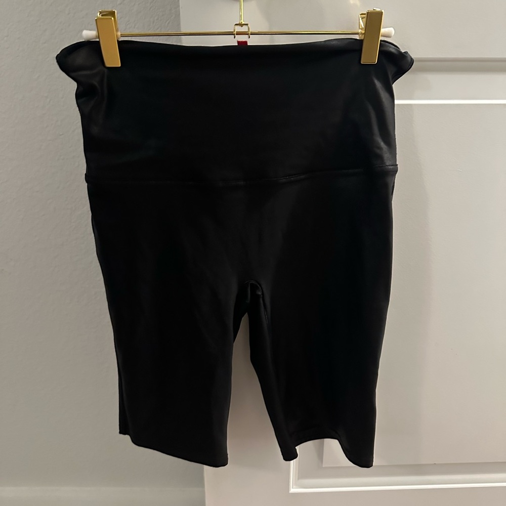 Faux leather biker shorts